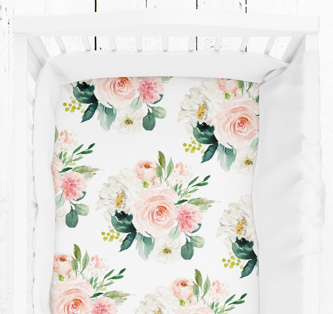Floral Crib Sheets Girl, Pink Crib Bedding Girl, Blush Baby Bedding ...