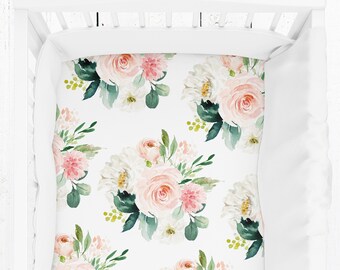 Floral Crib Sheets Girl, Pink Crib Bedding Girl, Blush Baby Bedding, Fitted Crib Sheets Girl, Blush Nursery Decor, Pink Floral Nursery Girl