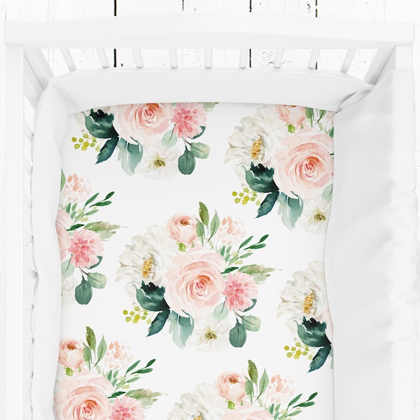 Floral Crib Sheets Girl, Blush Baby Bedding, Pink Crib Bedding Girl, Fitted Crib Sheets Girl, Blush Nursery Decor, Pink Floral Nursery Girl