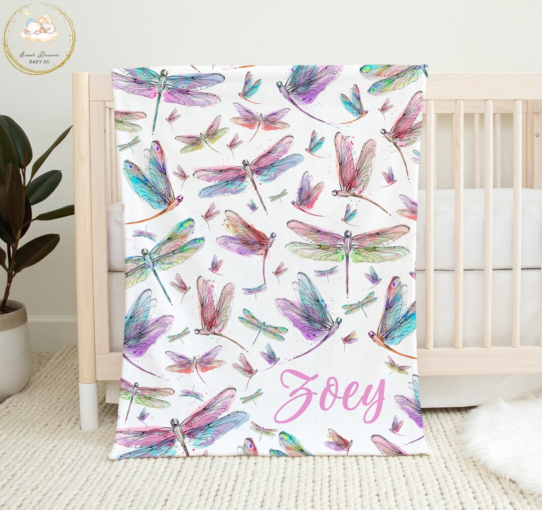 Personalized Baby Blanket Girl, Dragonfly Baby Blanket Girl, Dragonfly