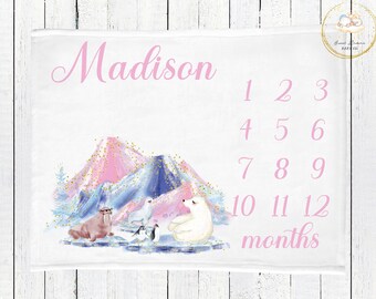 Personalized Baby Blanket - Custom Name Pink Penguin Design, 30x40 Inch Flannel Swaddling Blanket