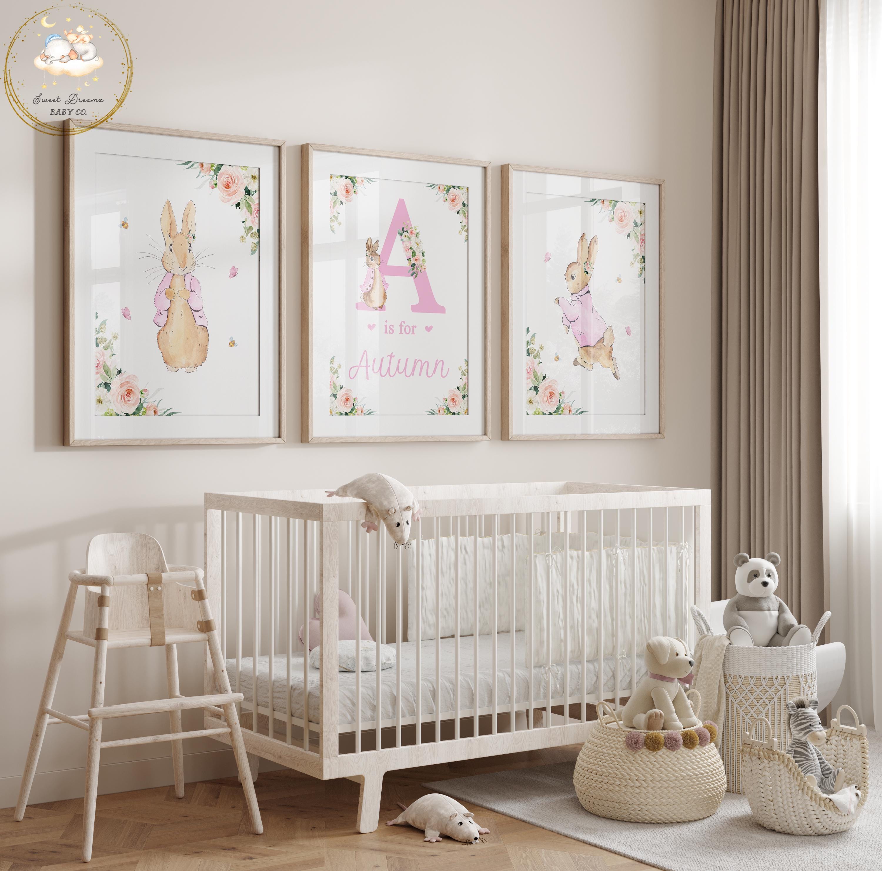 Peter Rabbit Nursery Prints, Pink Floral Nursery Decor, Set of 3 Prints ...