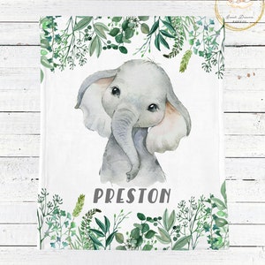 Elephant Baby Blanket Boy, Elephant Crib Bedding Boy, Greenery Baby Blanket, Elephant Nursery, Custom Baby Bedding Personalized Newborn Baby