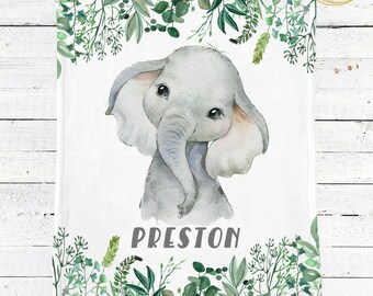 Manta de bebé con elefante, ropa de cama de cuna con elefante, manta de bebé con vegetación, guardería con elefante, ropa de cama personalizada para bebé recién nacido.