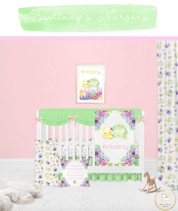 Sea Turtle Crib Bedding Set, Turtle Baby Shower Gift Girl, Turtle