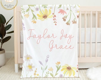 Coperta floreale per neonati, coperta con fiori di campo per neonati, coperta personalizzata per neonati, decorazioni floreali per cameretta, regalo floreale per baby shower, coperta personalizzata