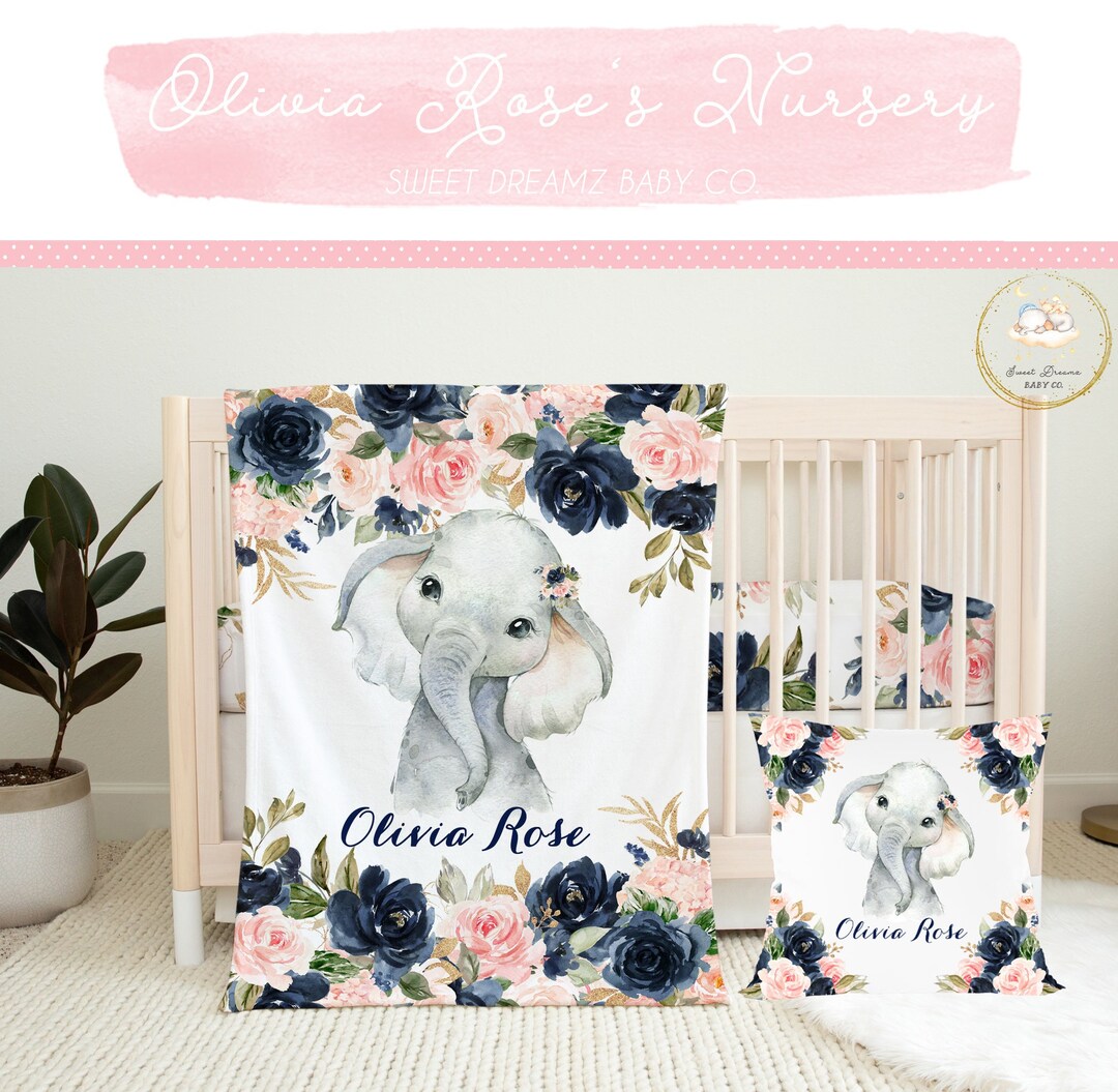 Elephant Baby Bedding Set, Floral Crib Bedding, Floral Elephant Nursery
