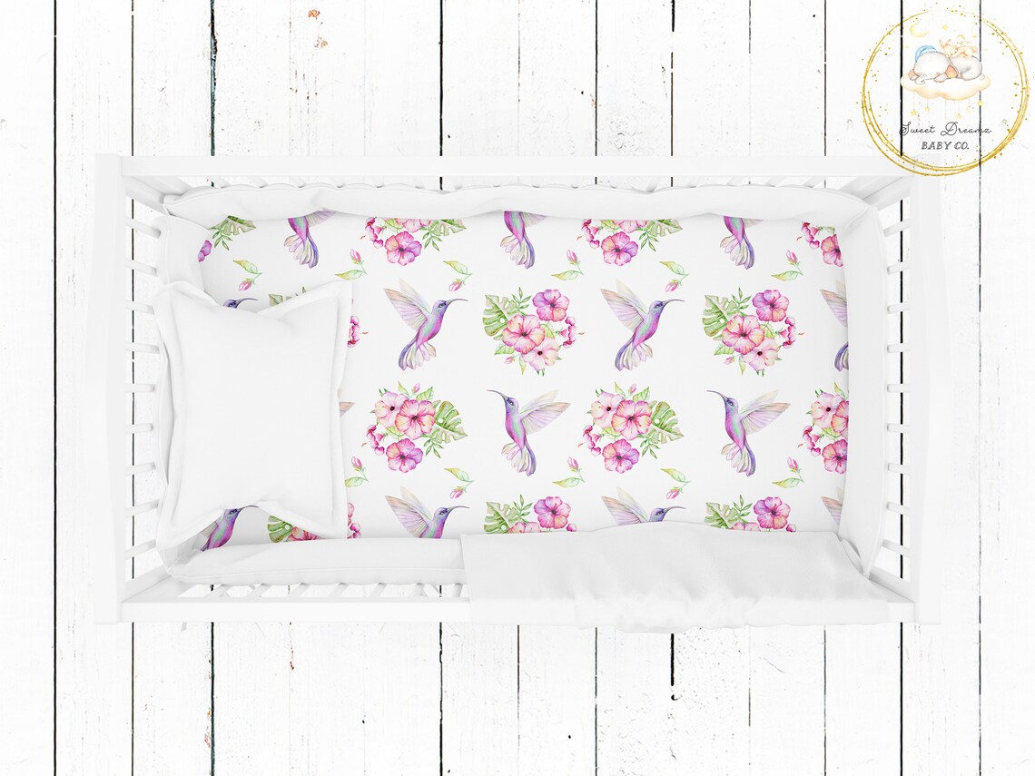 Floral Crib Sheets Girl Hummingbird Baby Bedding Girl Fitted Etsy
