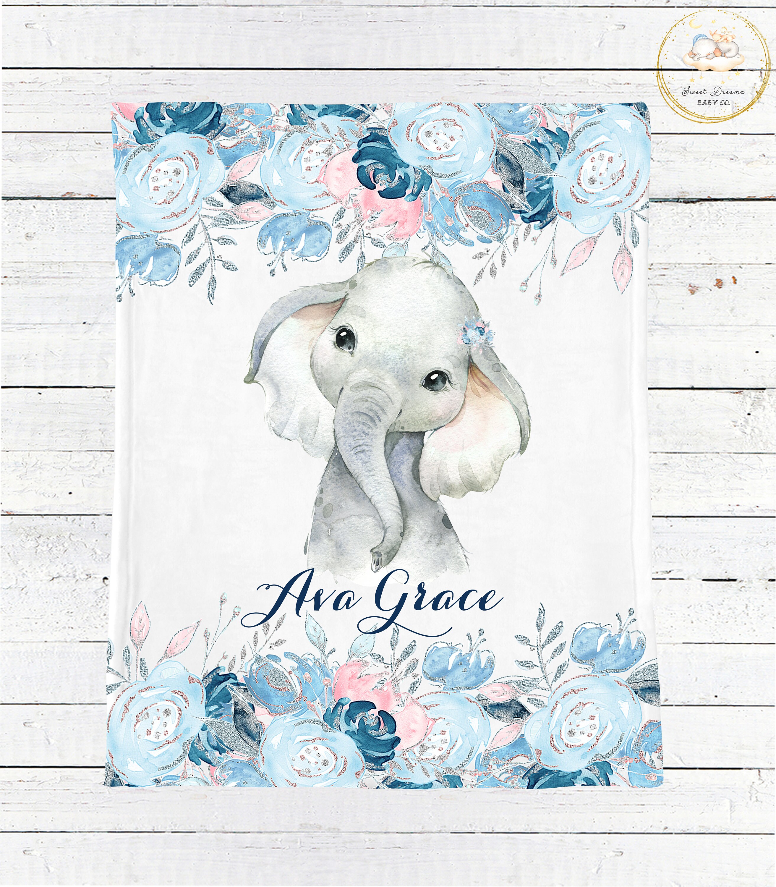 Personalized Baby Blanket Girl / Elephant Baby Blanket Girl / Etsy