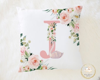 Swan Baby Pillow, Pink Baby Pillow, Swan Nursery Pillow, Floral Throw Pillow, Swan Baby Shower Gift, Floral Baby Gifts, Pink Floral Nursery