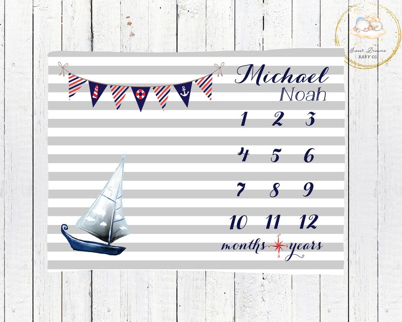 Nautical Milestone Baby Blanket / Monthly Milestone Blanket Etsy