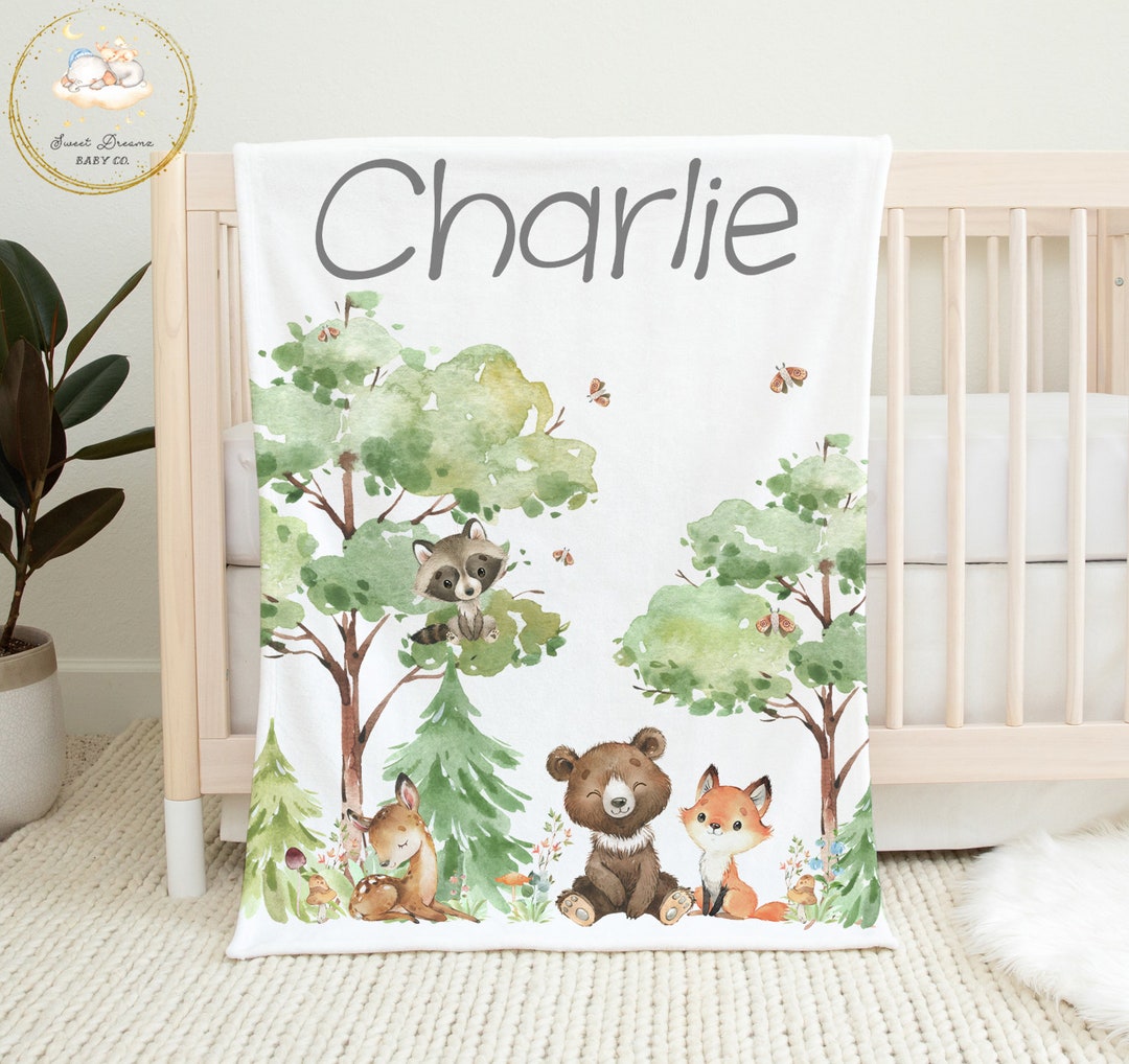 Personalized Woodland Baby Blanket, Woodland Animals Blanket, Forest Baby Blanket, Woodland Baby