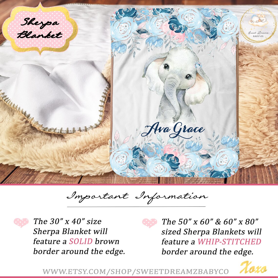 Personalized Baby Blanket Girl / Elephant Baby Blanket Girl / Etsy