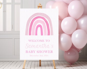 Boho Rainbow Baby Shower Welcome Sign, Pink Baby Shower Sign Girl, Rainbow Welcome Poster, Rainbow Baby Shower Decoration, Blush Baby Shower