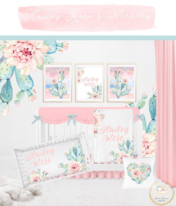 Buy Cactus Crib Bedding Set Cactus Nursery Girl Pink Baby Bedding Girl Cactus Crib Sheet Succulent Baby Blanket Floral Crib Bedding Boho Online in India Etsy