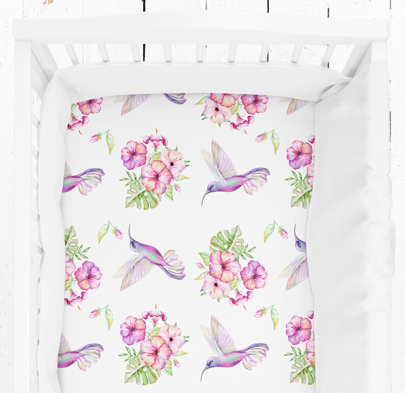 Floral Crib Sheets Girl Hummingbird Baby Bedding Girl Fitted Etsy
