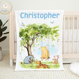Classic Pooh Baby Blanket Boy, Custom Baby Blanket Boy, Classic Pooh Baby Shower Gift Boy, Pooh Crib Bedding Boy, Pooh Nursery Bedding Set