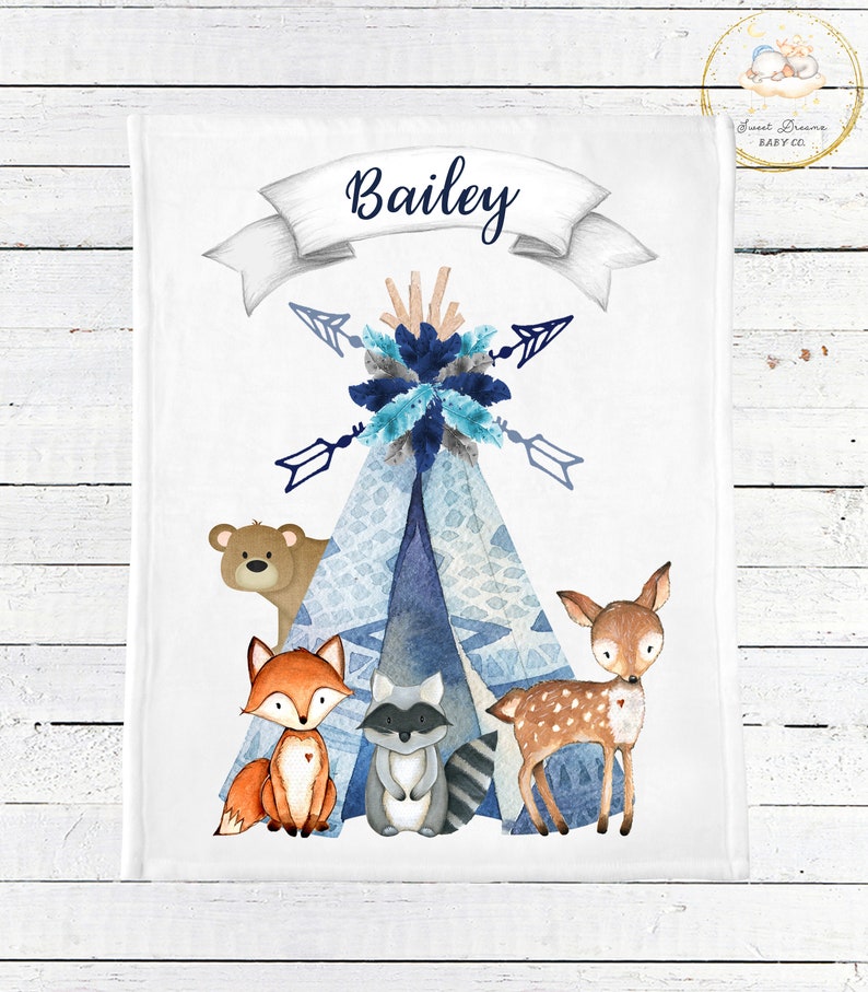Woodland Creatures Baby Blanket Boy Woodland Baby Blanket Etsy