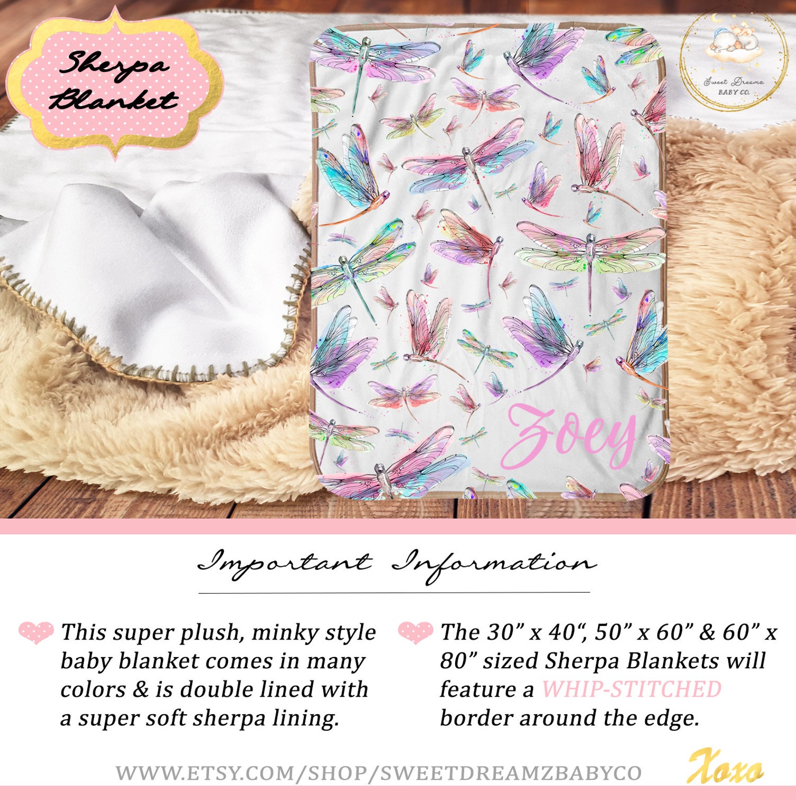 Personalized Baby Blanket Girl Dragonfly Baby Blanket Girl Etsy