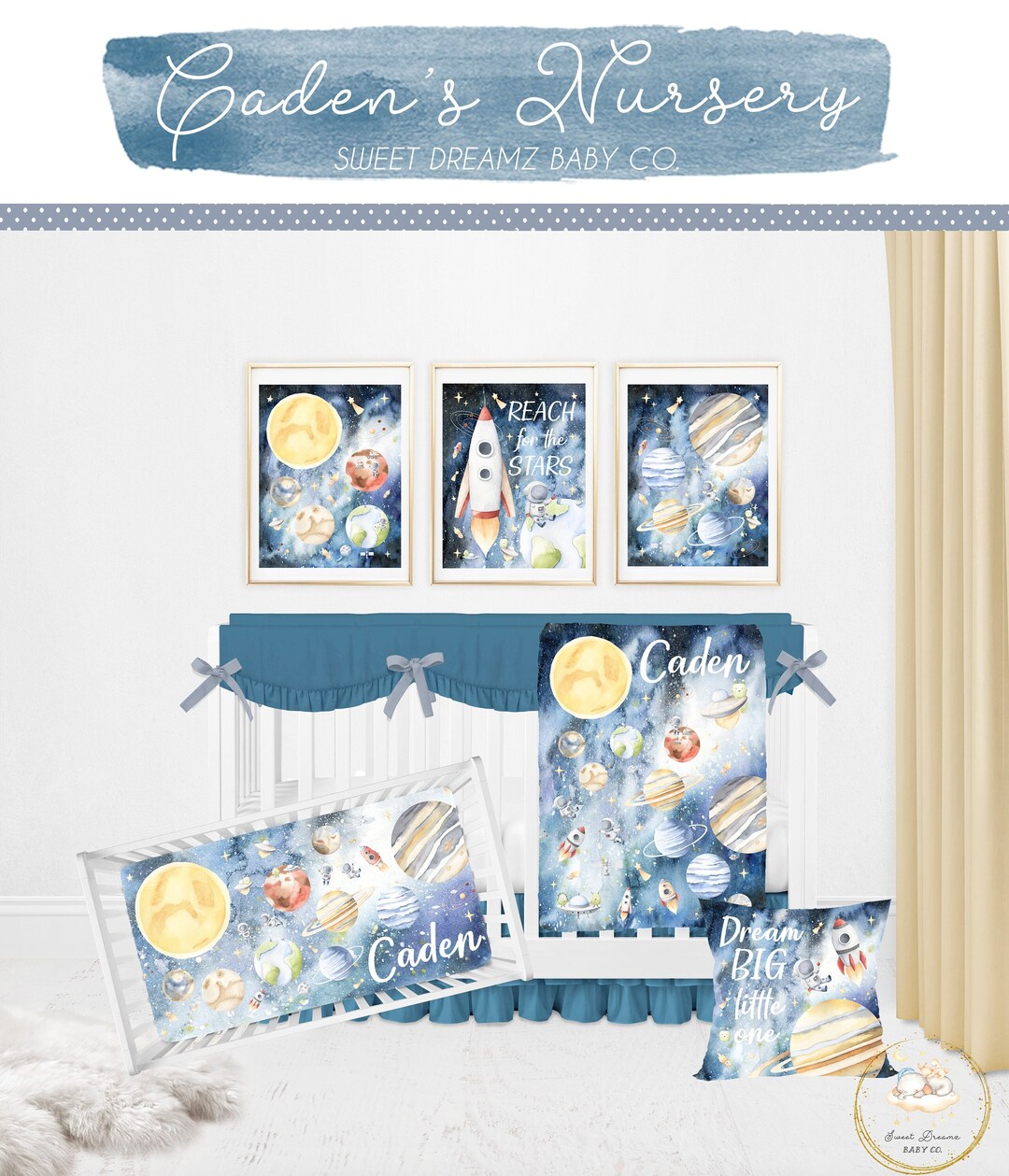 Space Crib Bedding Set, Astronaut Crib Bedding Set, Space Nursery, Baby