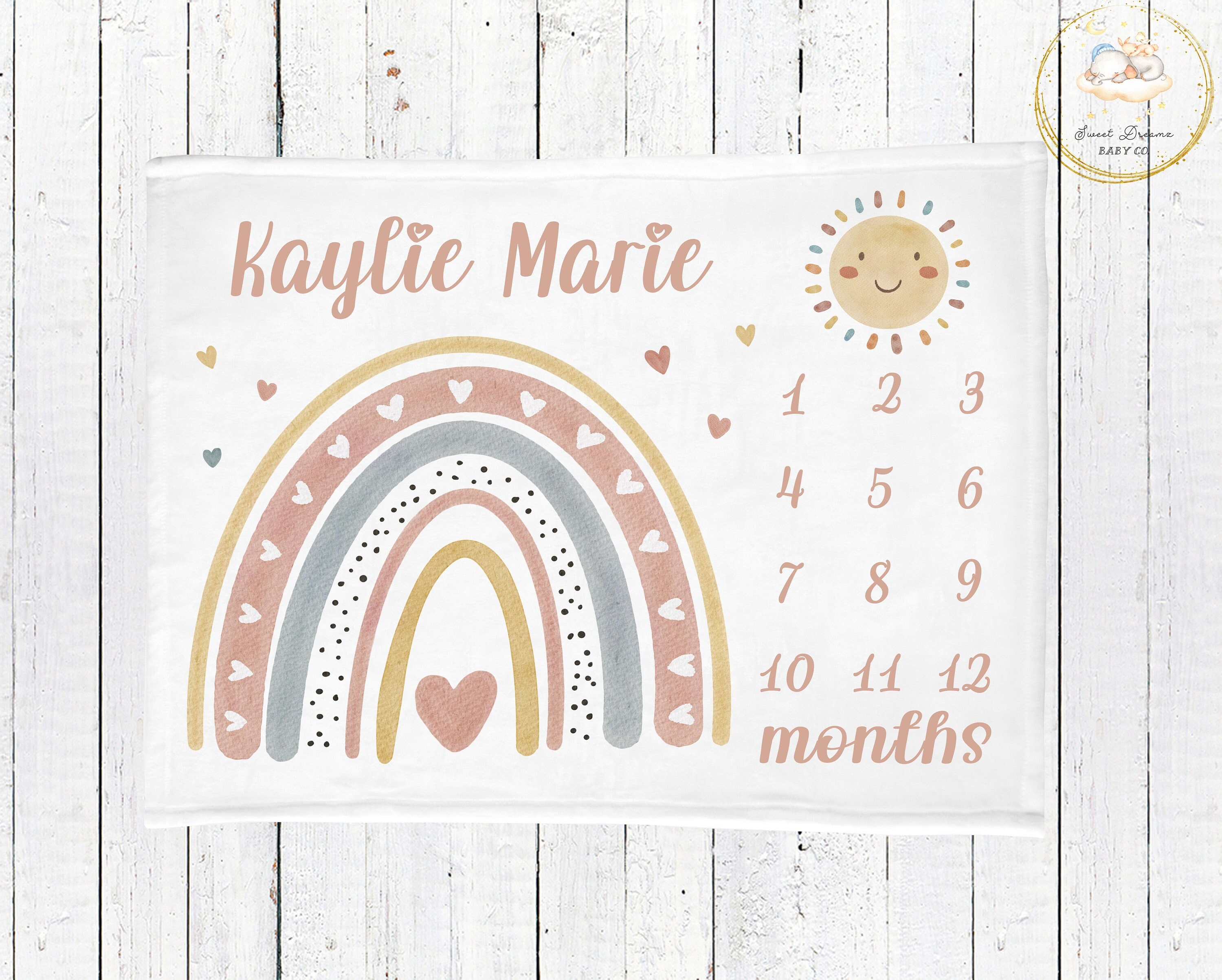 Sugar + Maple Colorful Rainbow Milestone Blanket - Personalized