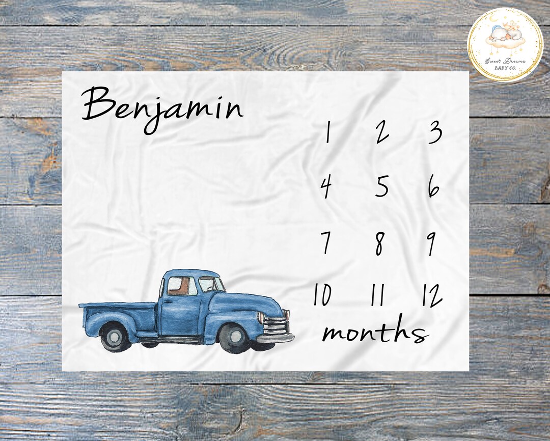 Truck Baby Blanket Boy, Baby Monthly Milestone Blanket Boy, Truck Milestone Blanket, Truck Baby
