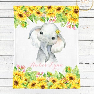 Elephant Baby Blanket Girl, Sunflower Crib Bedding, Custom Baby Bedding, Elephant Nursery, Sunflower Nursery Bedding, Personalized Bedding