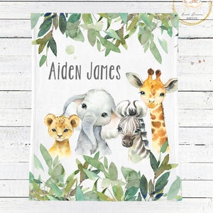 Safari Baby Blanket Boy, Personalized Baby Blanket Boy, Safari Baby Shower Gift, Safari Nursery, Elephant Baby Bedding, Giraffe Baby Blanket