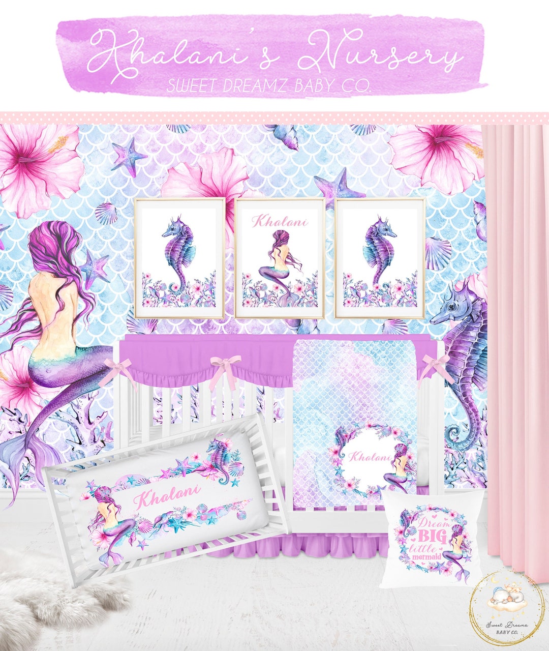 Mermaid Crib Bedding Set, Mermaid Baby Shower Gift, Mermaid Nursery