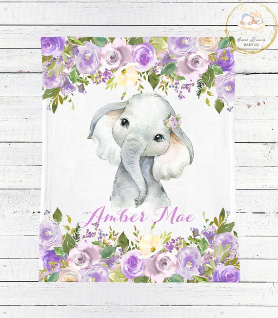 Elephant Baby Blanket, Personalized Baby Blanket Girl, Floral Baby