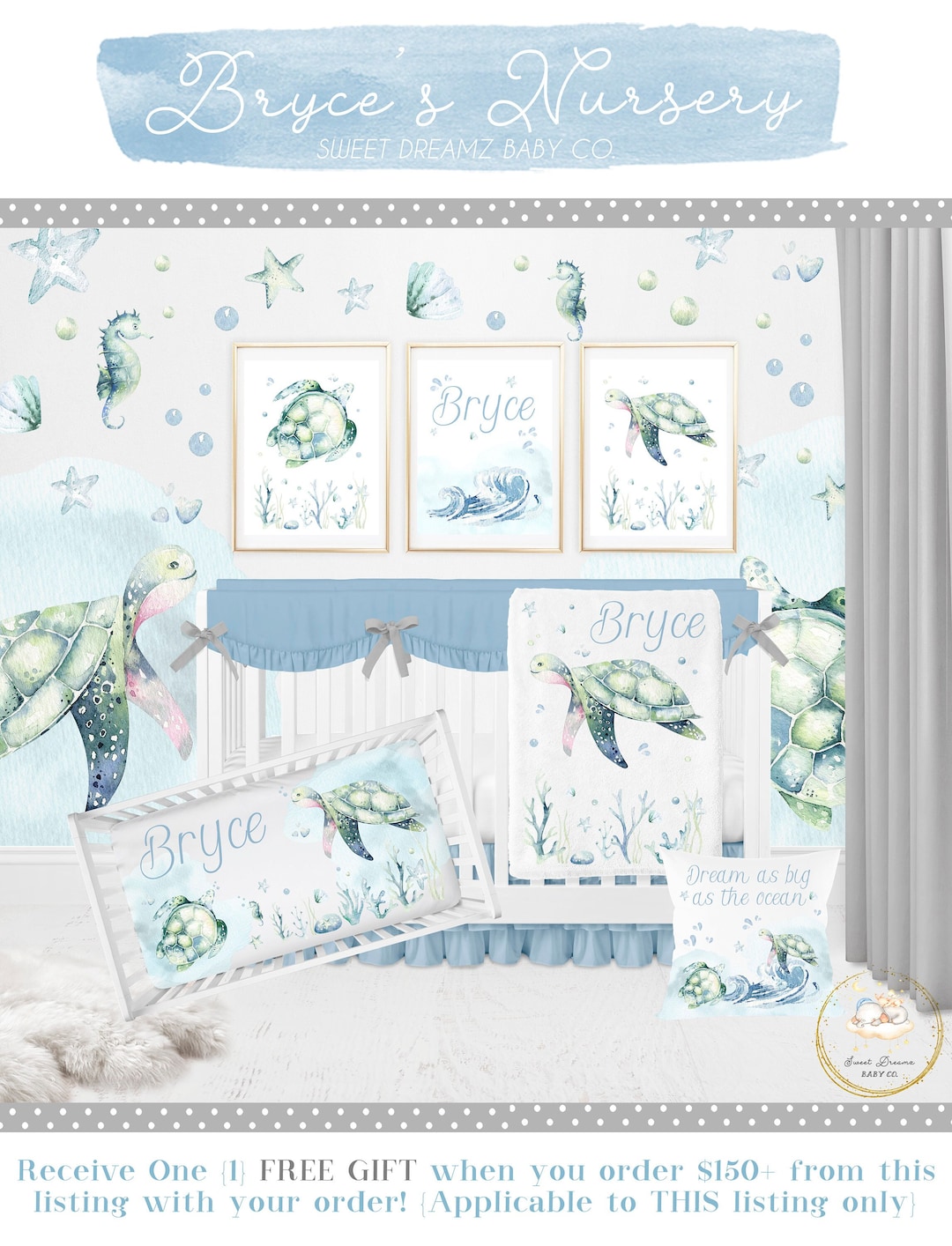 Sea Turtle Crib Bedding Set, Boy Crib Bedding, Sea Turtle Nursery