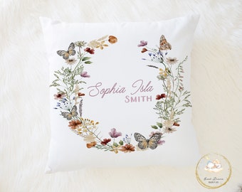 Wildflower Baby Pillow Girl, Boho Floral Baby Pillow, Wildflower Nursery, Floral Throw Pillow, Wildflower Baby Shower Gift, Boho Baby Gifts