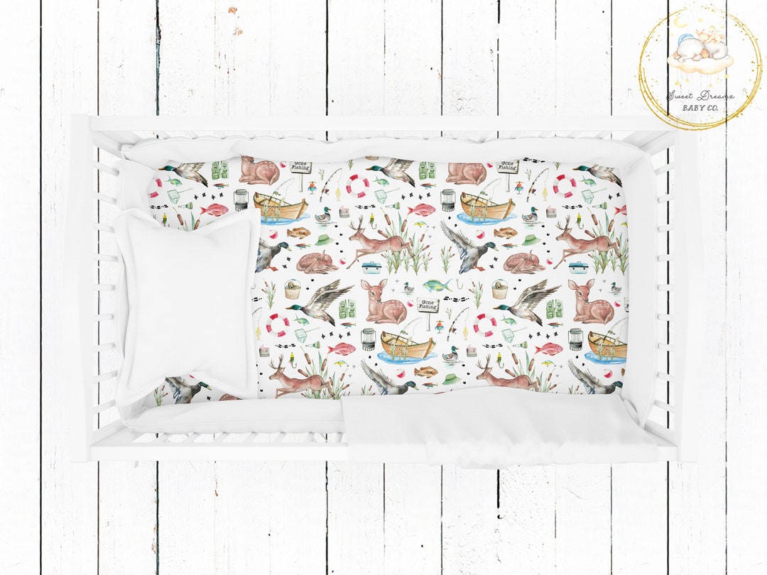 Gone Fishing Crib Sheet, Mallard Duck Crib Sheet, Fishing Nursery