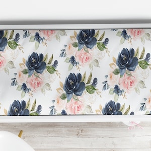 Changing Pad Cover Girl, Floral Changing Pad, Navy And Pink Nursery Decor, Floral Nursery Decor, Navy And Blush Nursery, Floral Newborn Gift