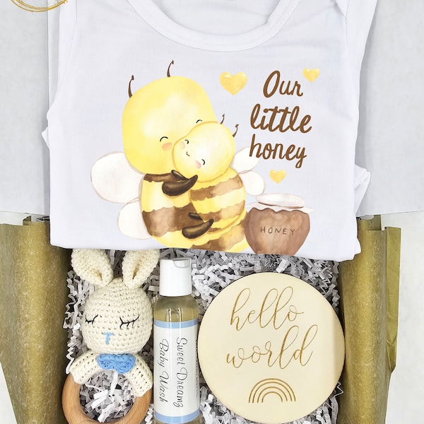 Honey Bee Onesie®, Baby Gift Box, Bee Baby Gifts, Gender Neutral Baby Onesie, Gift Box For Baby Boy, Newborn Gift Set, Bee Baby Shower Gifts