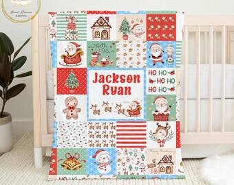 Personalisierte Weihnachtsbabydecke, Santa-Babydecke, Schneemann-Babydecke, Weihnachts-Babypartygeschenk, Weihnachtskrippen-Bettwäsche, Neutral