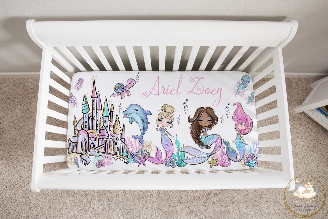 Mermaid Crib Sheet Girl Personalized Crib Sheet Girl Mermaid Etsy