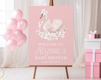 Swan Baby Shower Welcome Sign, Pink Baby Shower Sign Girl, Swan Welcome Poster, Swan Baby Shower Decorations, Pink Floral Shower Decorations