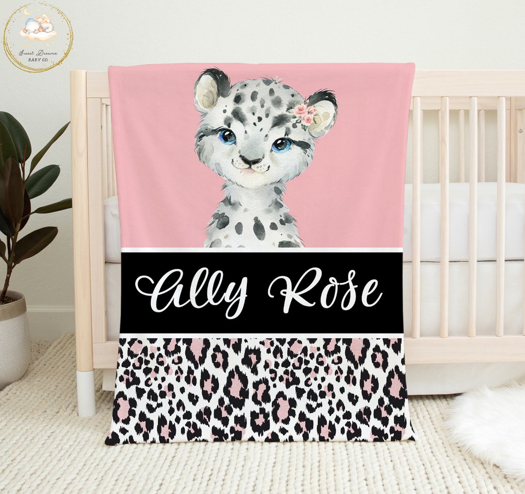 Leopard Baby Blanket, Pink and Black Baby Shower Gift, Custom Baby