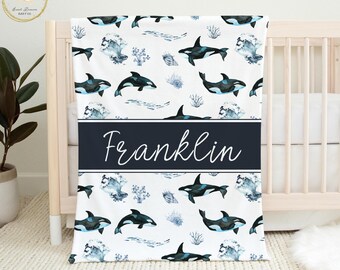 Cobertor de bebê baleia, roupa de cama para berço com tema náutico, presente para chá de bebê baleia, cobertor para recém-nascido, cobertor personalizado para bebê, cobertor para bebê com tema do oceano