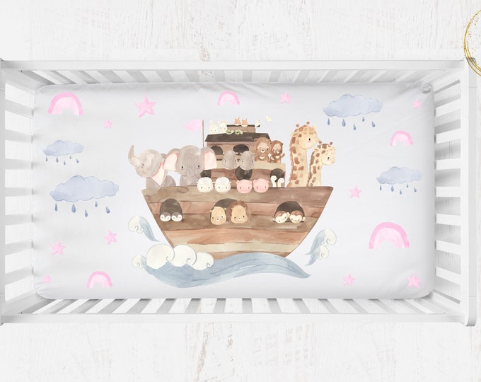 Noah's Ark Baby Bedding Boho Fitted Crib Sheet Girl Etsy
