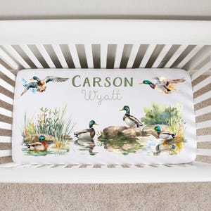 Mallard Duck Crib Sheet Boy, Hunting Crib Bedding, Duck Nursery Bedding, Duck Baby Shower Gift, Custom Crib Sheet, Personalized Baby Bedding
