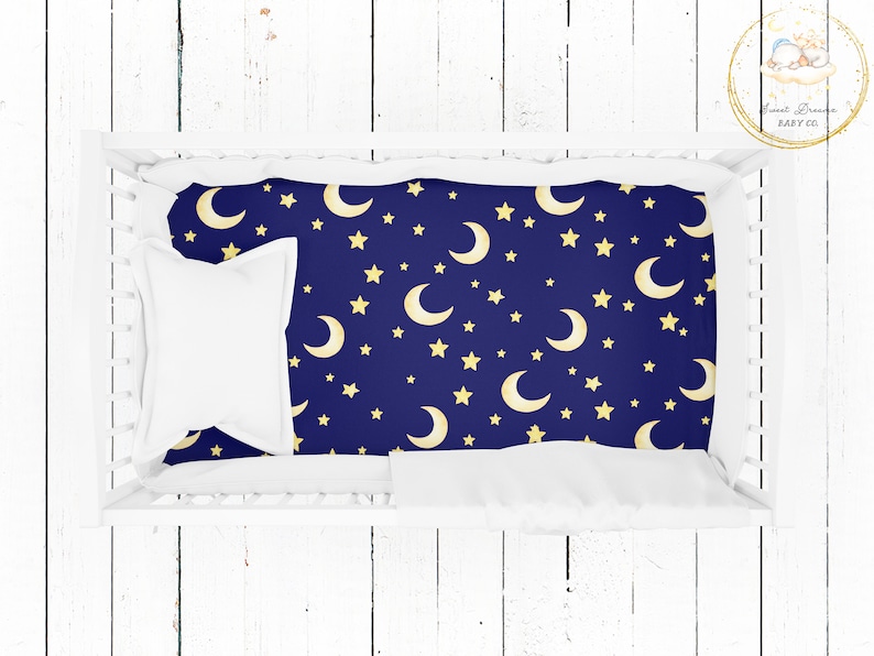 Moon And Stars Crib Sheet Boy / Navy Blue Baby Bedding Boy / Etsy
