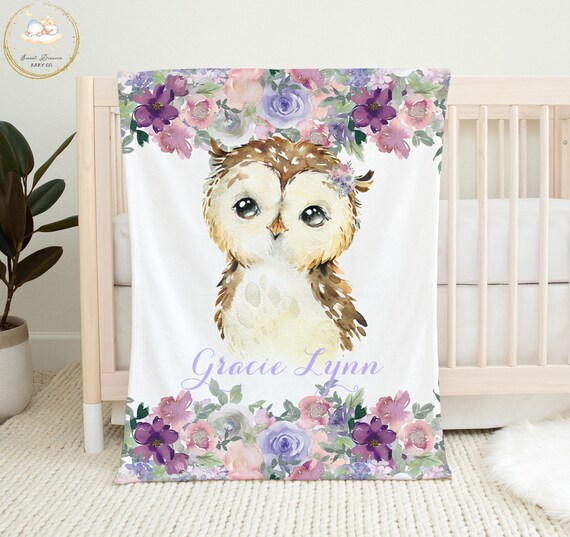 Owl Crib Bedding Set Floral Crib Bedding Girl Custom Baby Blanket Purple Nursery Bedding Set Owl Baby Bedding Girl Nursery Bedding Set Etsy