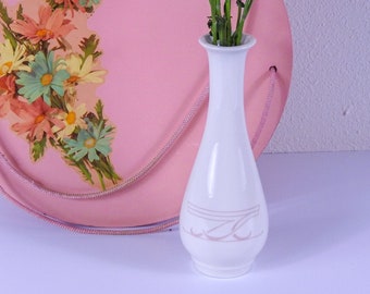 Vintage White and Pink Flower Vase / 1980's Flower Vase