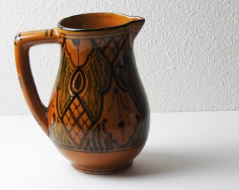 Tunisian Ceramic Pitcher / Patterned Ceramic Pottery Pitcher, Vintage