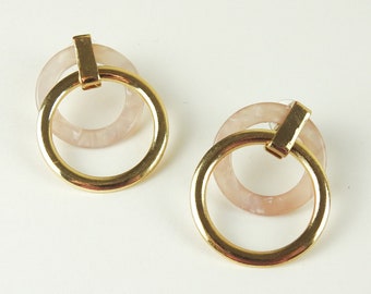 Vintage Earrings / Gold + Rose Quartz