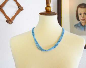 Vintage Seed Bead Necklace / Aqua Glass Seed Bead Beaded Necklace