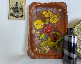 Vintage Decorative Floral Tray / Antique Resin Tray