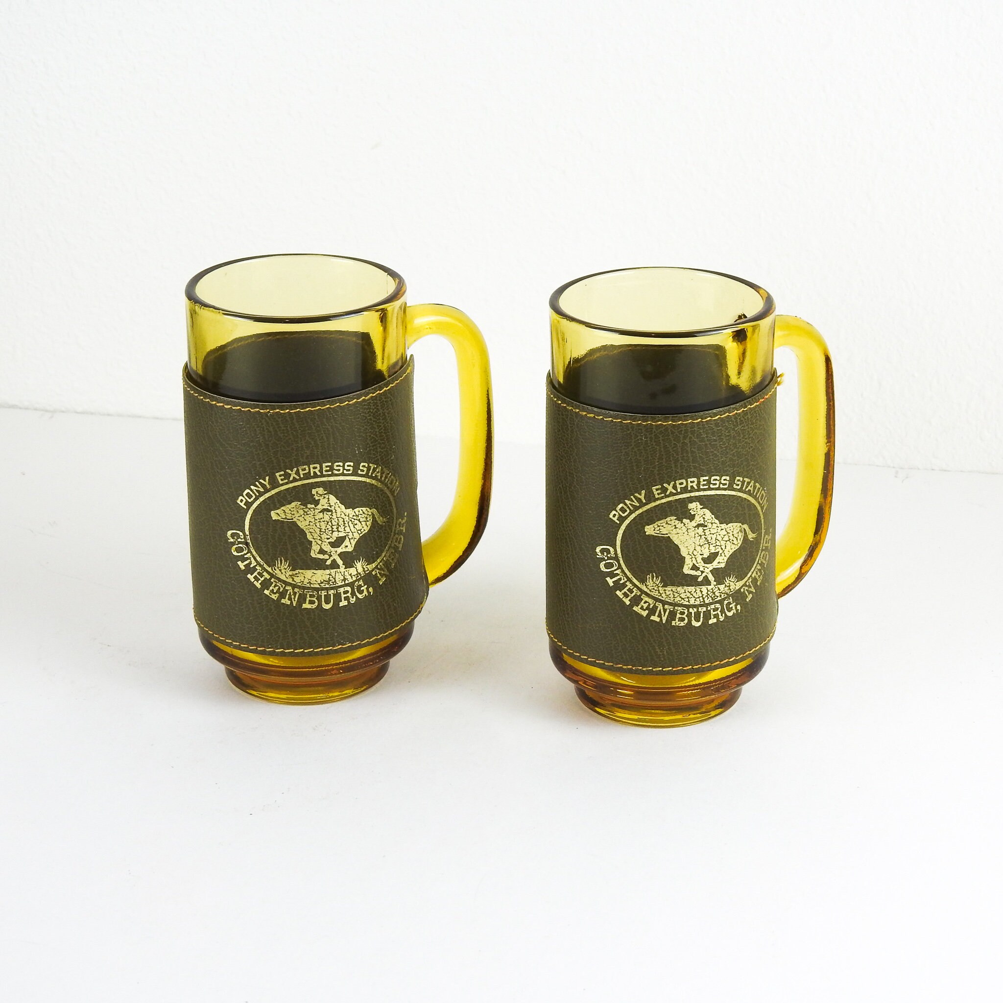 Vintage Amber Glass Beer Mugs / Retro Nebraska Souvenir Beer Mugs Etsy UK